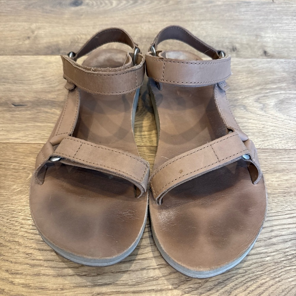 Teva Leather Sandals Womens 10 Original Universal Strappy Flats Brown Leather